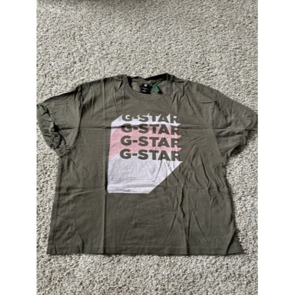 G-Star Womens Army Green Crew Neck Short Sleeve Logo Graphic Tee Size Small